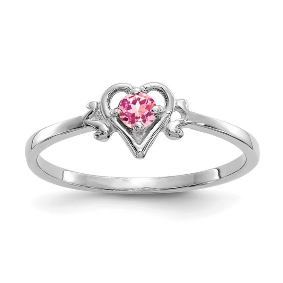 14K White Gold Pink Tourmaline October Birthstone Heart Ring